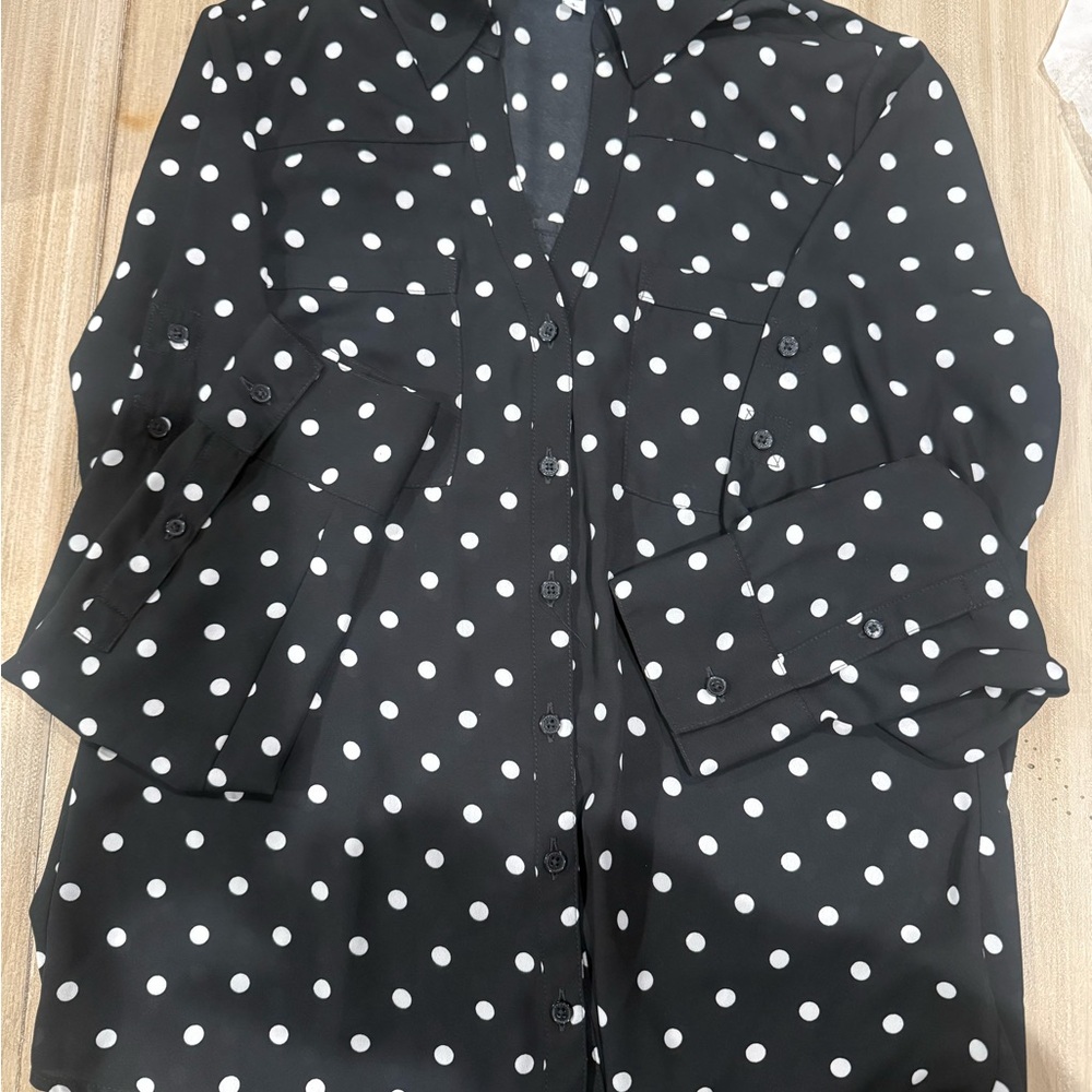 Express Black and White Polka Dot Shirt